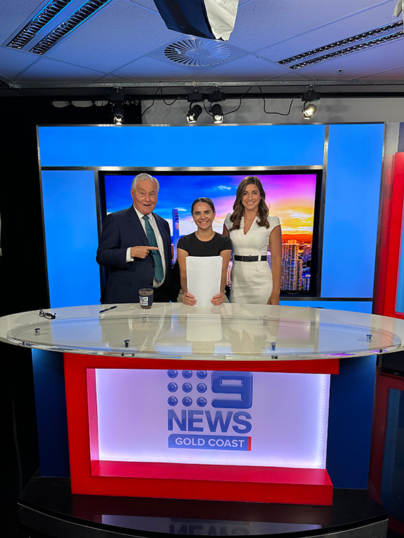 Sarah Watego interning at Channel 9, Gold Coast.