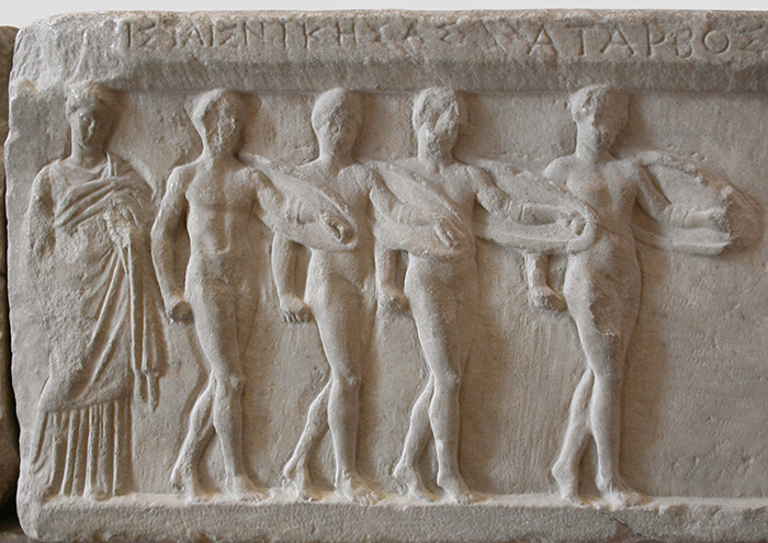 Victorious dancers in the purrhikhe at the Games in Athens (Acropolis Museum [Athens], inv. no. 1338). [Photo courtesy of Hans Goette] The 