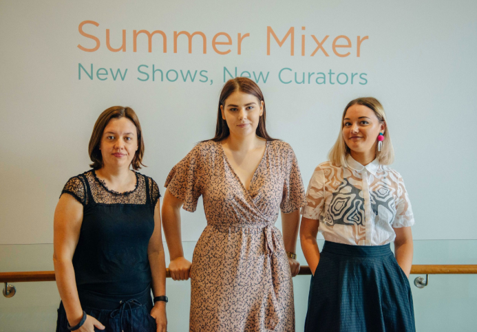 UQ student art curators Bree Di Mattina, Brittany-lea Traverso and Taylor Hall.