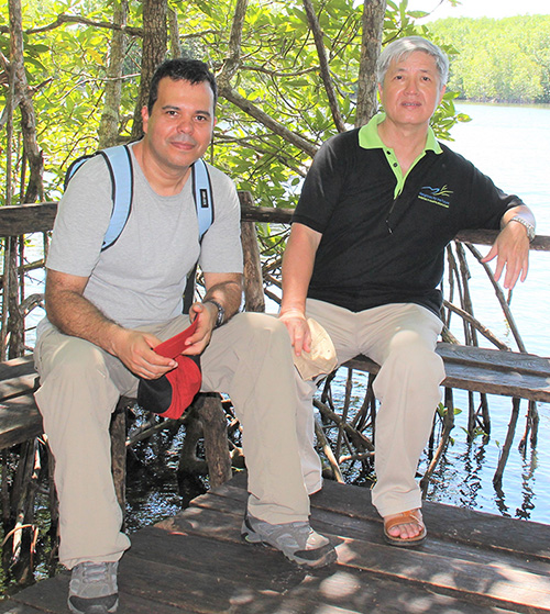 Dr Fidelman and Prof Truong Van Tuyen (Vietnam) during fieldwork in Peam Krasaop Wildlife Sanctuary, Cambodia, 2014.