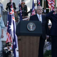 Australian Prime Minister Scott Morrison with US President Donald Trump and the First Lady Melania Trump. Image: Getty Images/Alex Wong/Staff