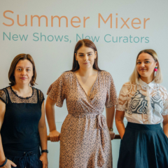 UQ student art curators Bree Di Mattina, Brittany-lea Traverso and Taylor Hall.
