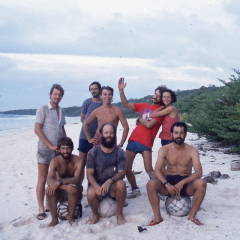 Pitcairn Group expedition team on Henderson Island (1990). Professor Weisler is in the front row, middle. Image: supplied.